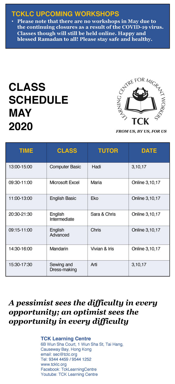 Classes TCK Learning Centre for Migrant Workers Hong Kong
